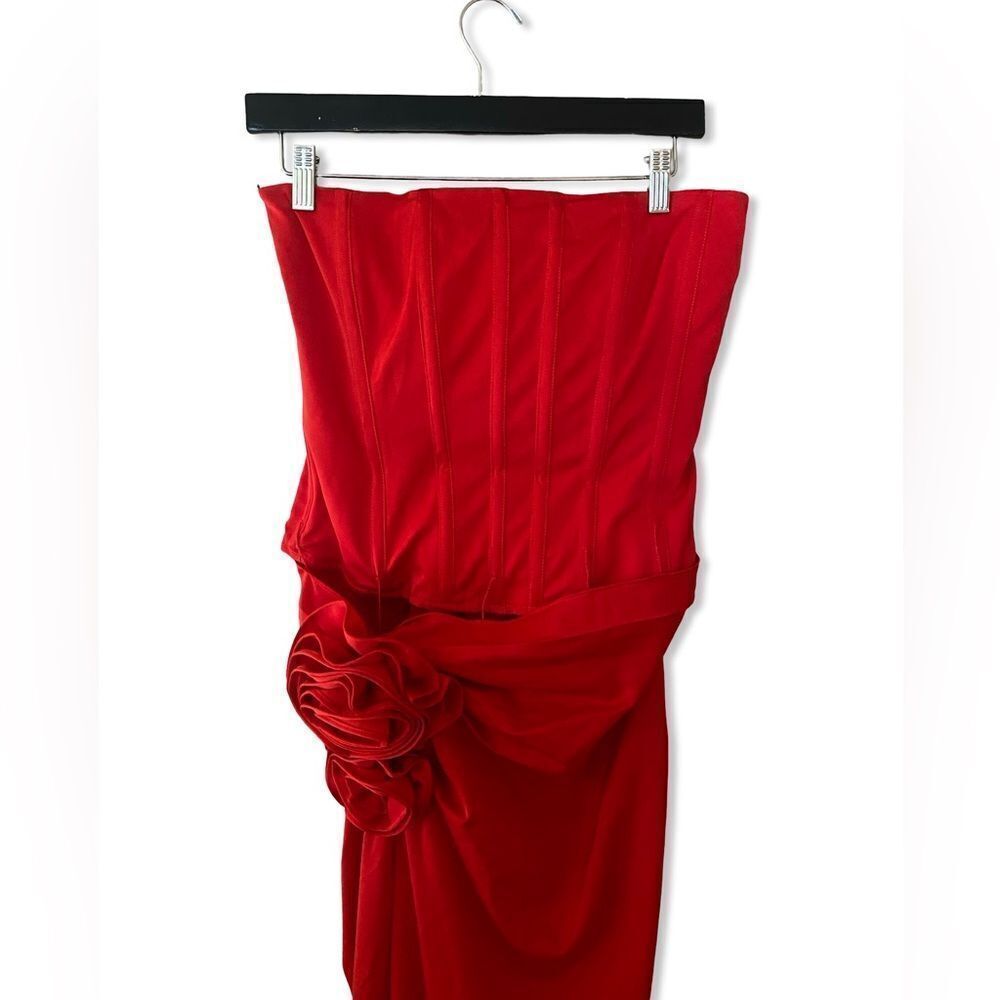 NBD Jake Gown red bustier corset strapless maxi rosette prom event Revolve XS - Picture 6 of 15
